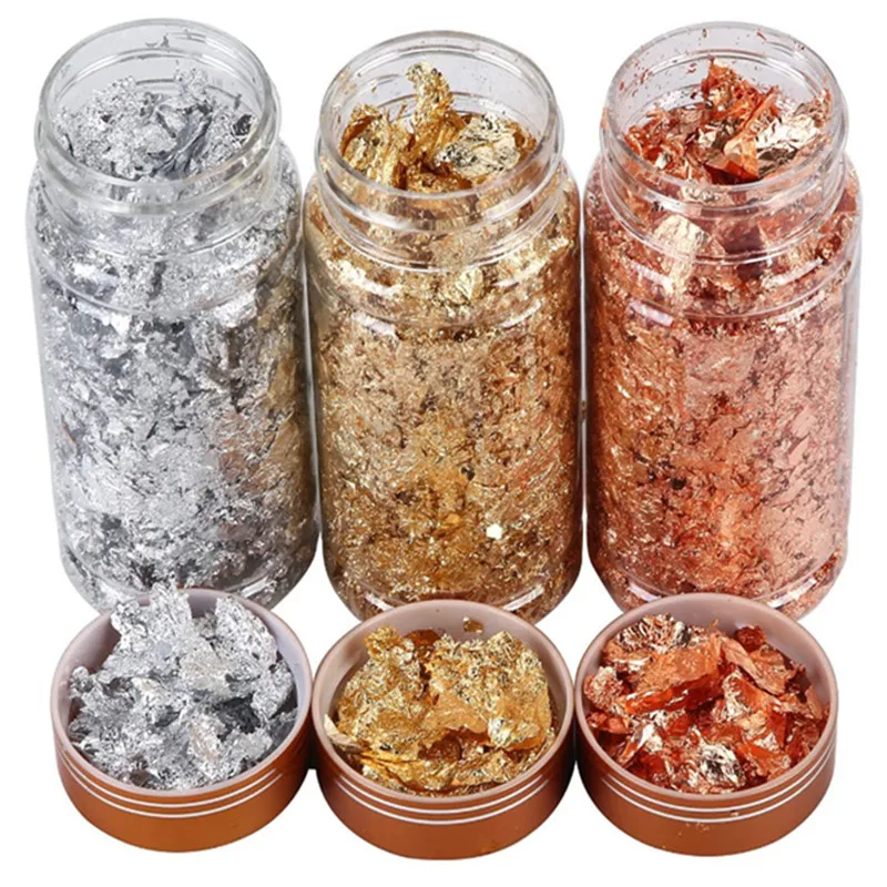 

Golden Silvery Foil Decorative Paper Resin Mold Fillings Resin Jewelry Making Metallic Foil Flakes For Nail Art, Painting, 2042