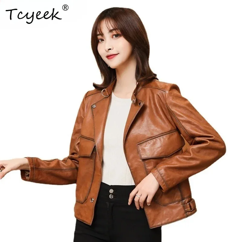 Tcyeek Real Leather Jacket Woman Clothing Trendy Genuine Sheepskin Motocycle Coat Women Thin Style Slim Fit Casaco Feminino