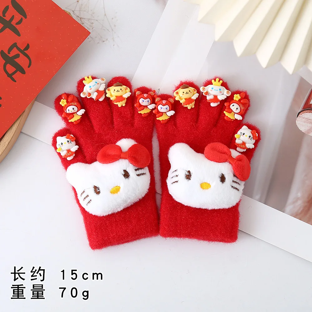 القفازات تحافظ على الدفء في شتاء 2025 كارتون السنة الجديدة بخمسة أصابع للتدفئة بالنقاط الباردة #2