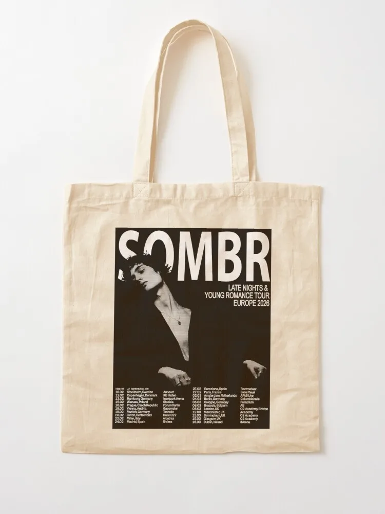 Sombr Tour 2026 حمل حقيبة تسوق طباعة التصميم الأصلي الأبيض للجنسين السفر قماش حقيبة عادية التنقل حقائب اليد المحمولة #4