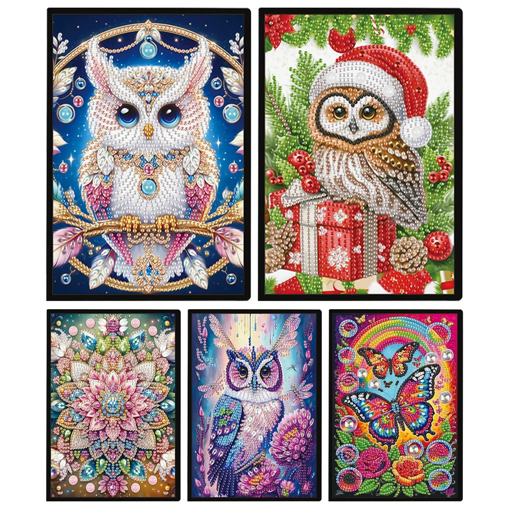 

50 Pages A5 Special Shaped Owl Mandala Butterfly 5D Diamond Painting Notebook 5D DIY Mosaic Drill Notebook Craft for Adults Kids