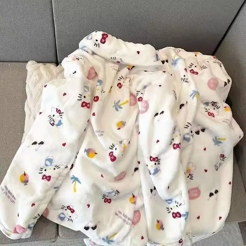 

Hello Kitty Pajamas Women Winter Flannel Sleepwear Set Warm Thick Cozy Homewear Student Loungewear Cute Outfit Kawaii Nightwear