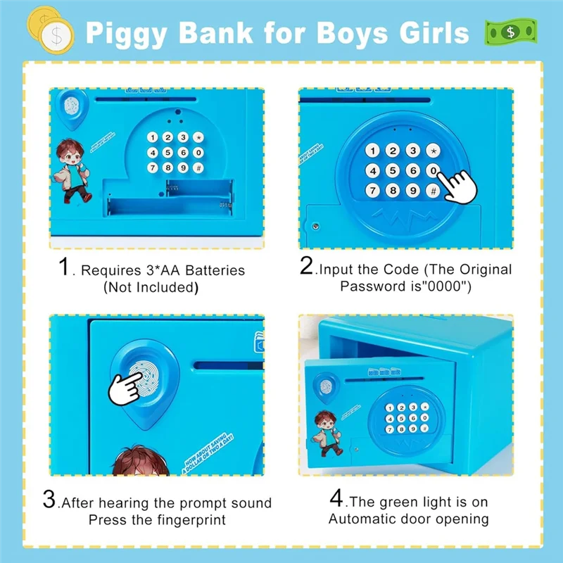 CEA Piggy Bank สําหรับเด็ก,รหัสผ่านลายนิ้วมือกล่องเก็บเงิน,เหรียญธนาคารเงินปลอดภัยเครื่อง ATM ของขวัญวันเกิด