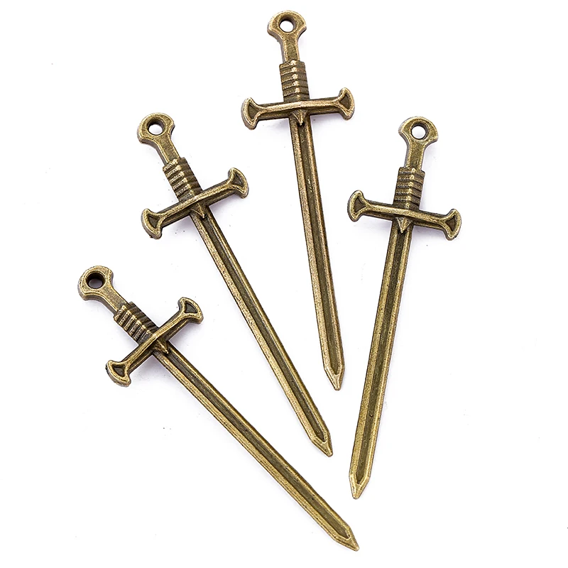 8pcs 7 colors Alloy Antique Knight Sword Charms for Jewelry Making DIY Handmade Weapons Personality Necklace Pendant