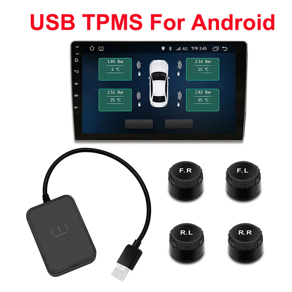 USB TPMS 안드로이드 타이어 압력 경보 모니터링 시스템, 자동차 내비게이션 라디오 DVD 플레이어용, 외부 센서 감지 