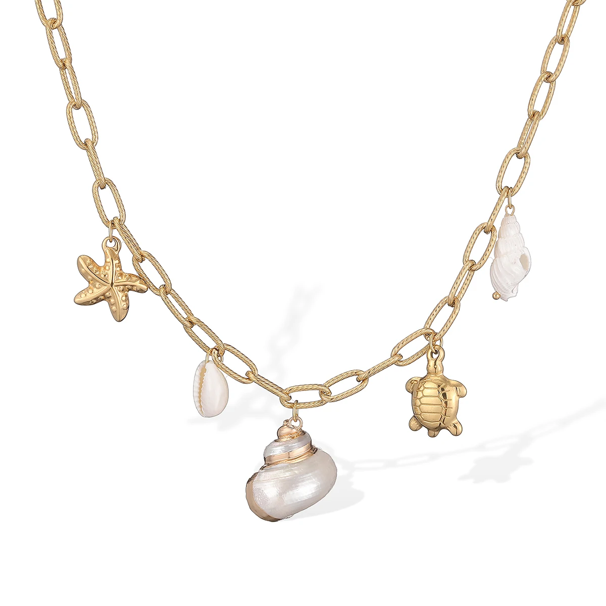 NEWBUY Hot Sale Gold Color Stainless Steel Link Chain Choker Necklaces For Women Shell Starfish Turtle Female Summer Jewelry