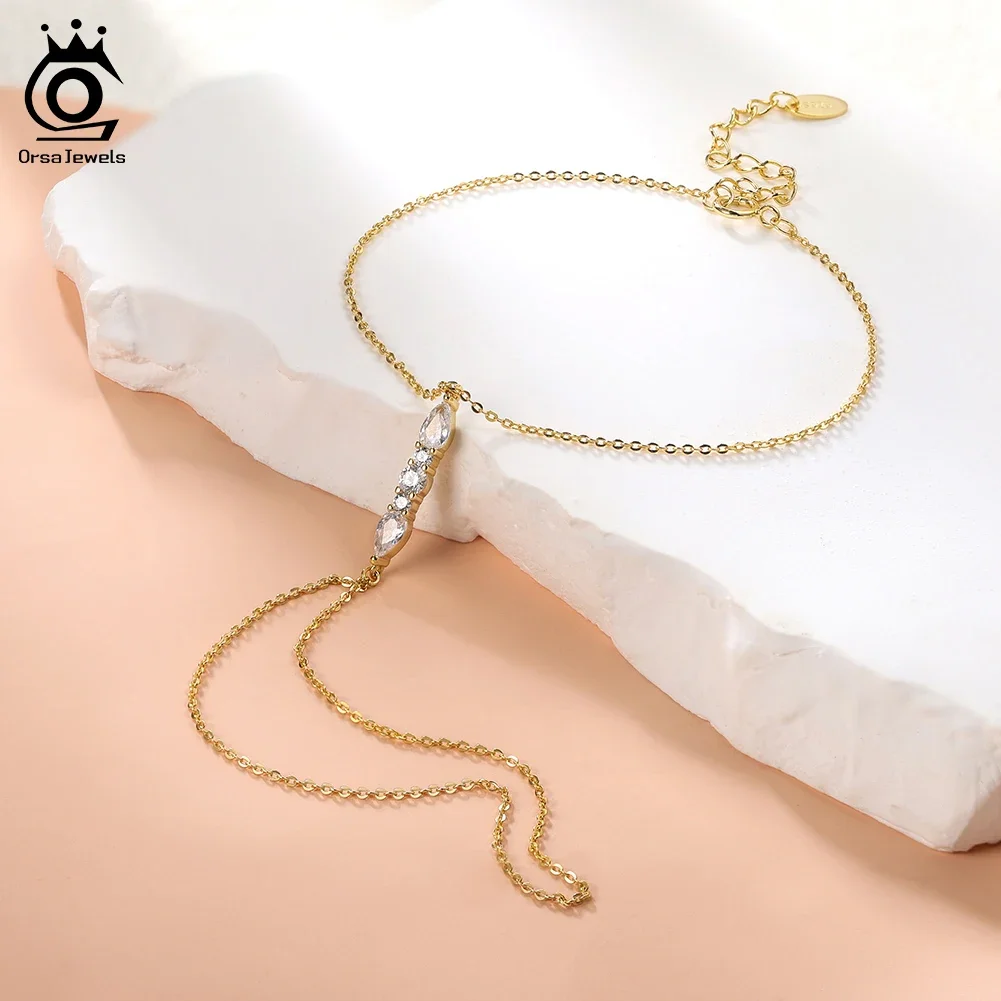 

ORSA JEWELS Модный браслет из стерлингового серебра 925 пробы с цирконием 5А для женщин, простой блестящий браслет с длинной Y-образной цепочкой с цирконием, ювелирные изделия APV03