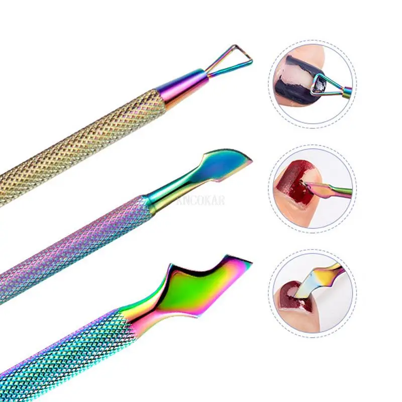 Kolorowe Tytanowe Nożyczki do Skórek ze Stali Nierdzewnej Obcinaczki do Paznokci Stalowe Popychacze do Skórek Zestaw do Manicure Paznokci Palcowych i Stóp Inkrustowane Przenośne