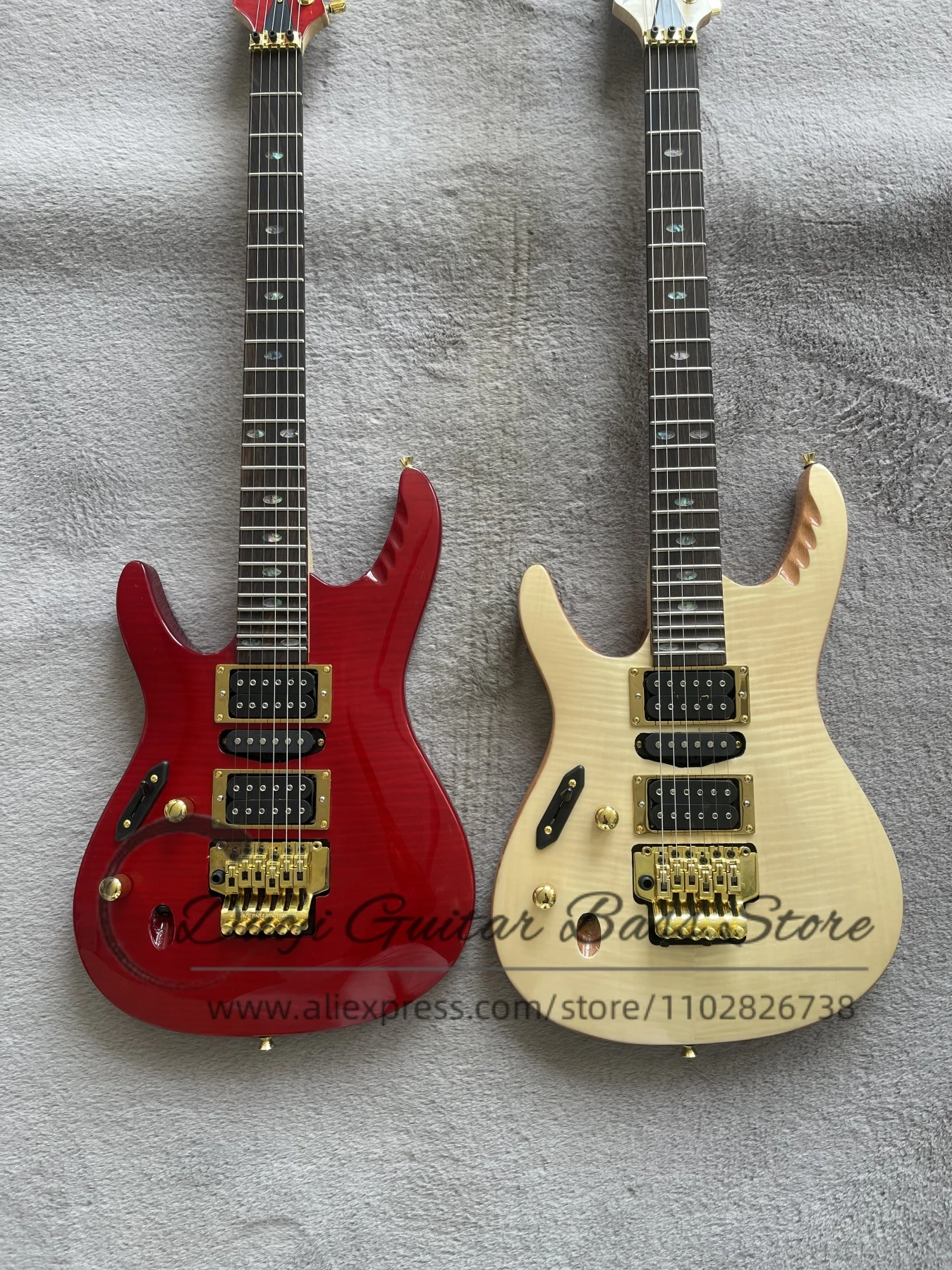 

Гитара для левой руки, красная электрогитара, тонкий корпус, топ из пламенного клена, тремоло-бридж, гриф из палисандра, настраиваемый