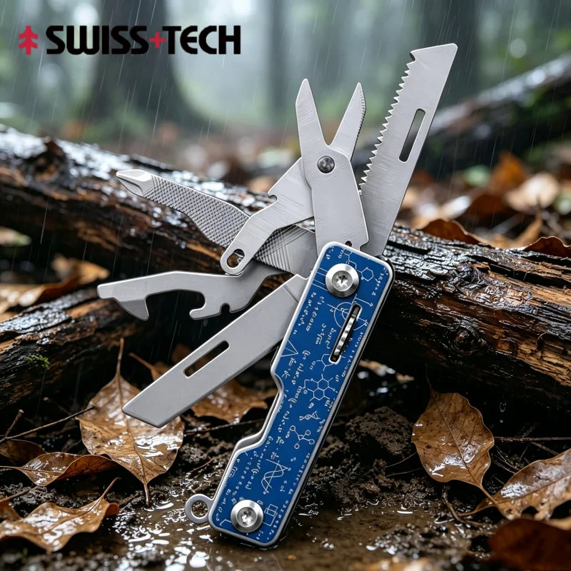 SWISS TECH 9 In 1 Pocket Knife Multitool Multifunctional Unpack Knife Scissors Screwdriver Folding Outdoor Camping EDC Tool
