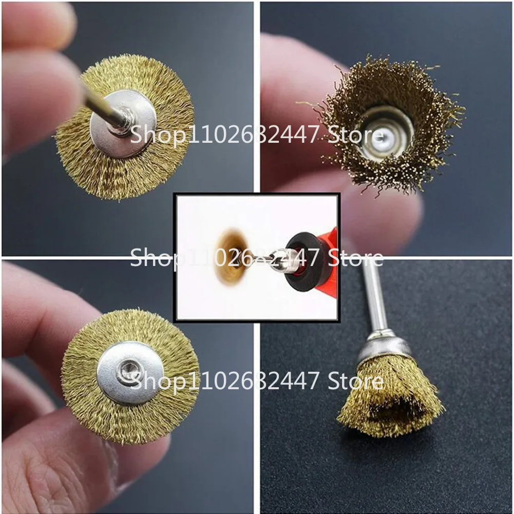 45 Buah Set Sikat Kawat Sikat Roda Kawat Kuningan untuk Aksesori Alat Putar Sikat Bersih Poles untuk Alat Putar Dremel Shank Baru