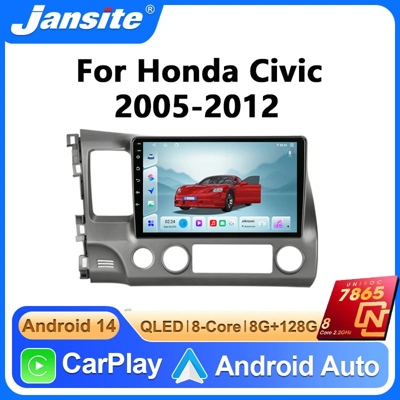 2DIN Android Car Radio Multimedia Video Player Head Unit Wireless Carplay&Android Auto for Honda Civic 8 FK FN FD 2005 - 2012