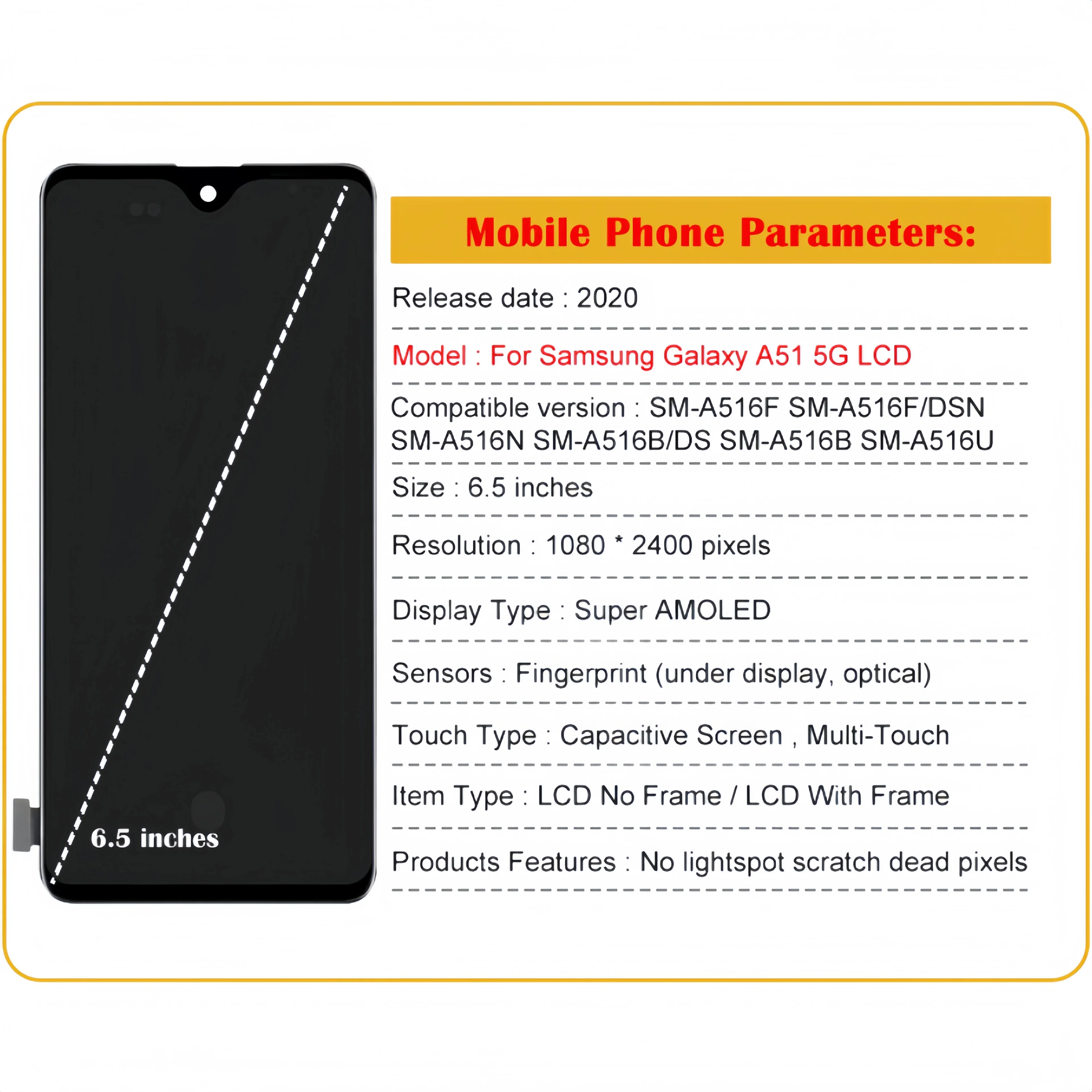 Imagem -02 - para Samsung Galaxy A51 5g A516 Sm-a516f A516n A516b A516u Display Lcd Tela de Toque Digitador Assembléia Substituição