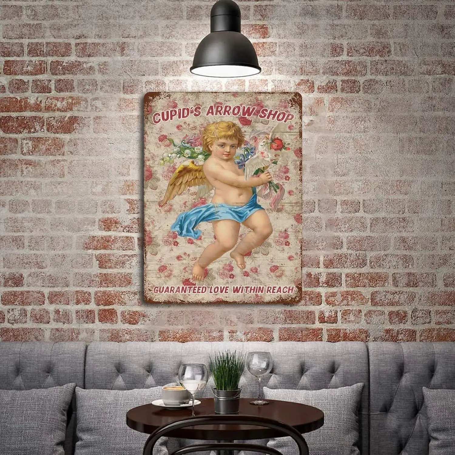 French Valentine's Cupid Metal Sign Porch Signs and Decor Outdoor Victorian Vintage Style Cupids Heart Valentines Day R sign