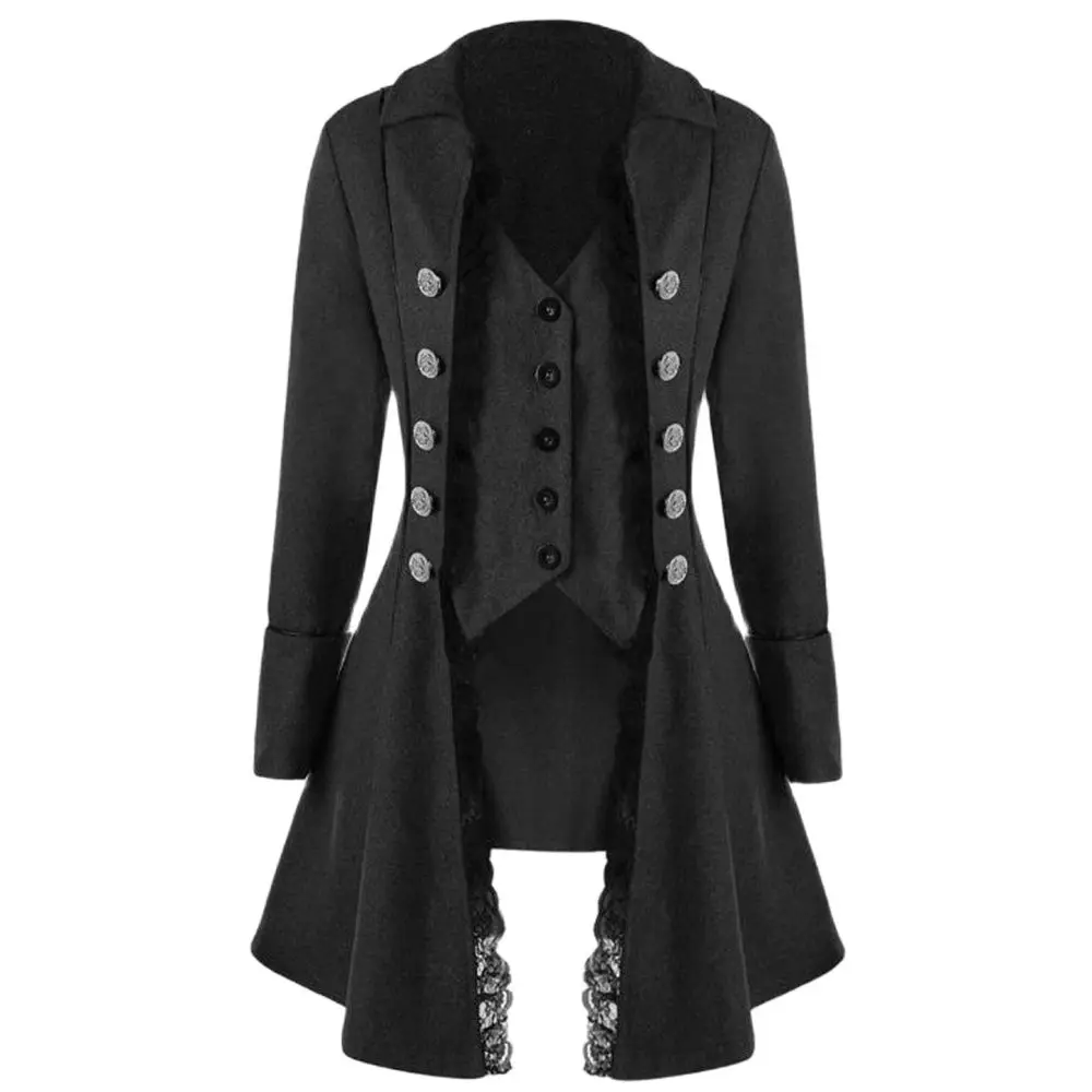 

Women Jacket Coat Medieval Retro Lace Victorian Gothic Long Sleeve Button Tailcoat Steampunk Halloween Party Costume Clothing