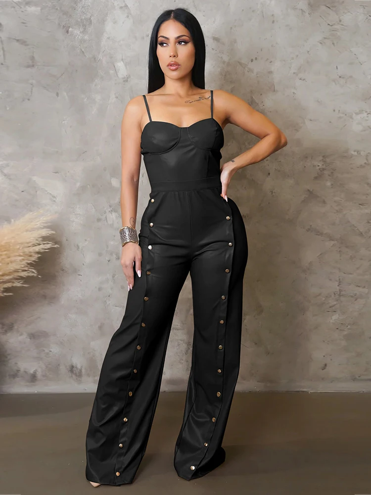 Tuta in pelle sexy per donna Tuta intera estiva con cinghie Tuta da donna senza maniche Party Dropshipping all'ingrosso