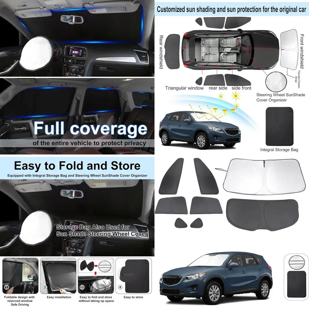 

Full Window Rear Triangular Sun Shades for 2013-2016 CX-5, UV & Privacy Protection, Ideal for Camping, Napping, Relaxing, 8-Piec