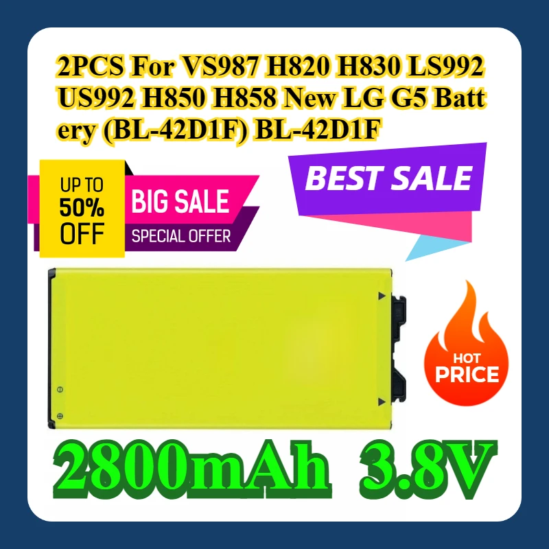 

2PCS For VS987 H820 H830 LS992 US992 H850 H858 New LG G5 Battery (BL-42D1F) BL-42D1F