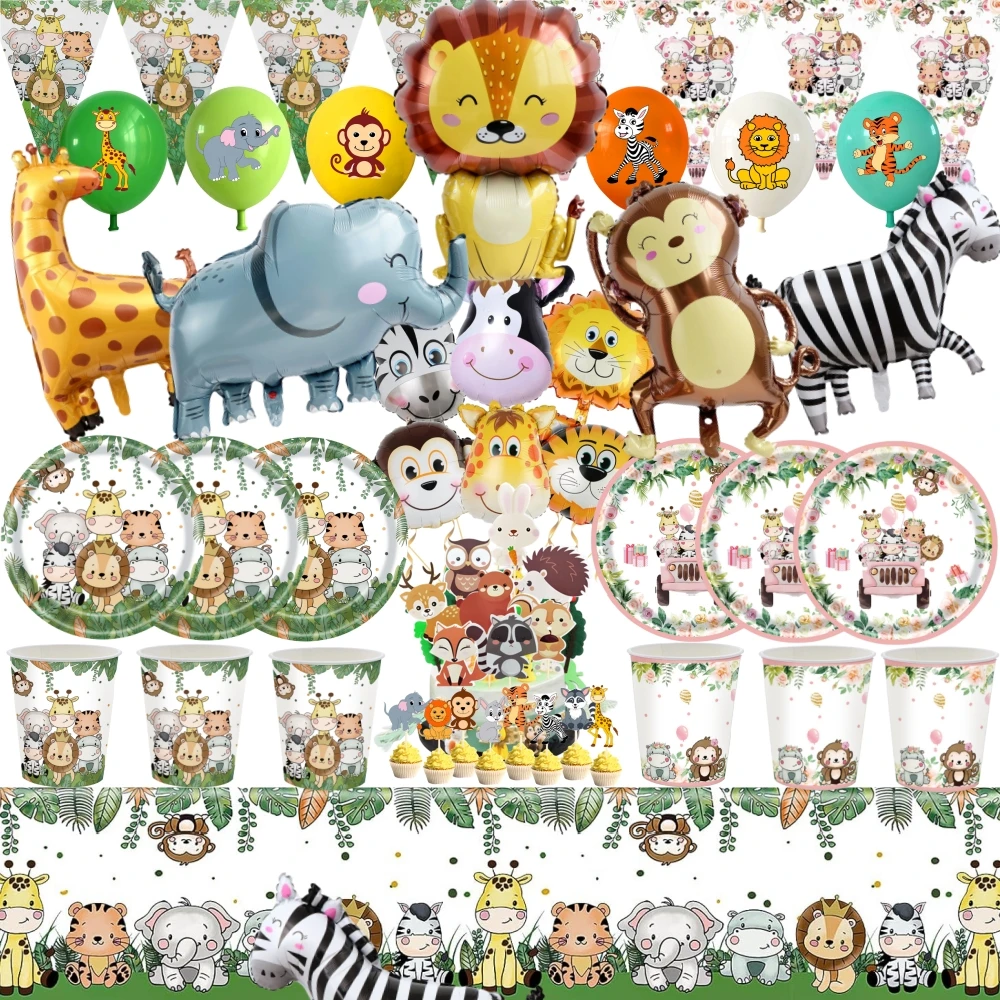 New Jungle Safari Birthday Party Decorations Woodland Disposable Tableware Animal Balloons Baby Shower Wild One Party Supplies