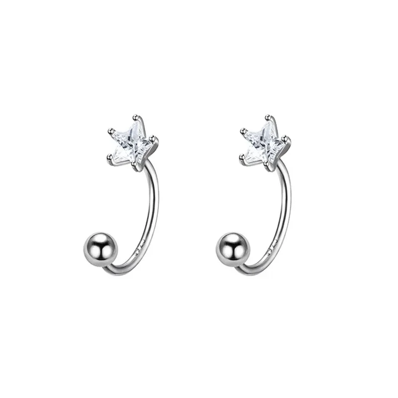 VOQ Silver Color Little Star Stud Earrings Female Korean Spiral Stud Tragus Cartilage Piercing Jewelry Gothic