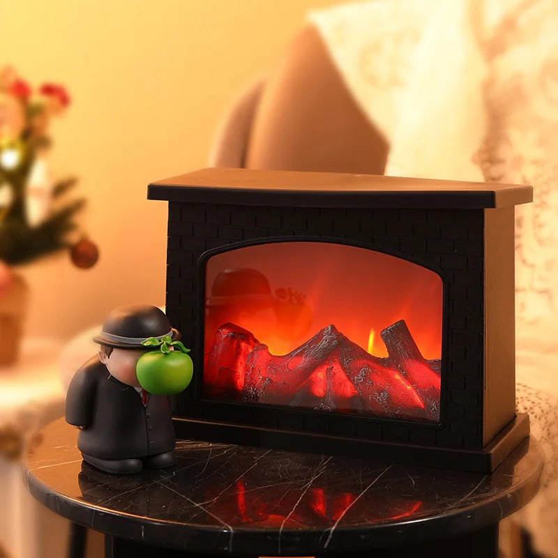 LED Fireplace Lamp Realistic Flame Effect Vintage Style USB Battery Powered Light for Indoor Room Christmas Halloween Decoration