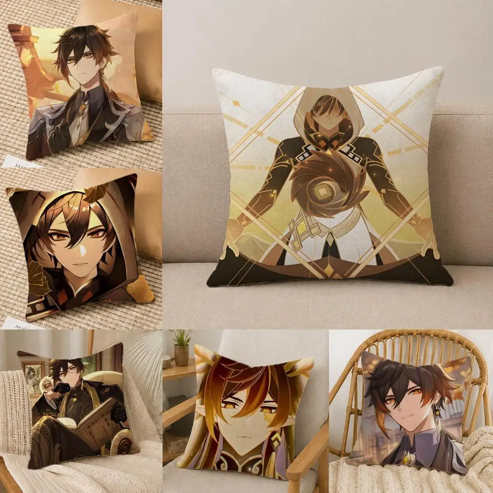 Game Genshin Impact Zhongli Cushion Cover Natural Linen Pillowcase Set, All-in-One Decor for Sofa, Bedroom & Chair