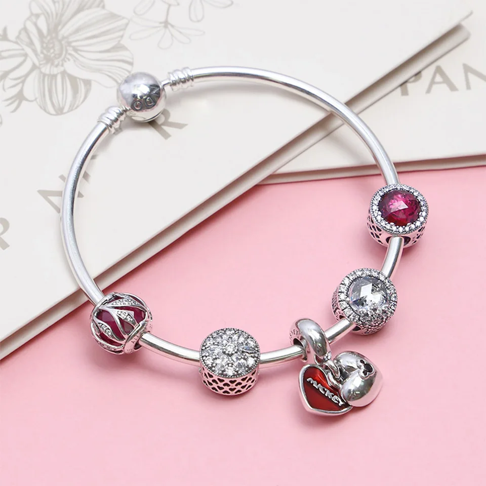 

Charming Jewelry Set 925 Sterling Silver Heart Dangle Brangle Jewelry Set for Women S925 Pure Silver Valentine's Gift
