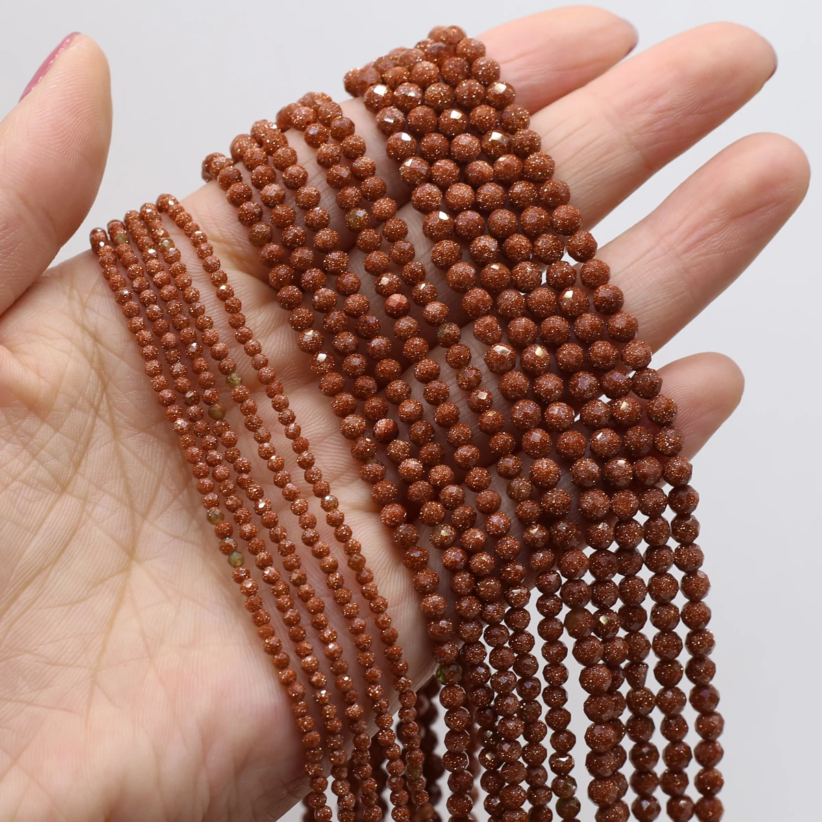 2/3/4mm Gold Sand Stone Beads Natural Stone Round Faceted Spacer Beads for Jewelry Making DIY Necklace Bracelet Accessories 38cm