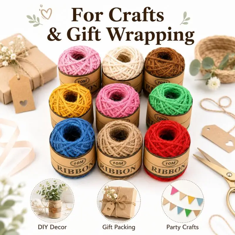 10m/roll Colorful Braided Jute Craft Rope Cord for DIY Projects Wedding Gifts Home Decor Holiday Decoration