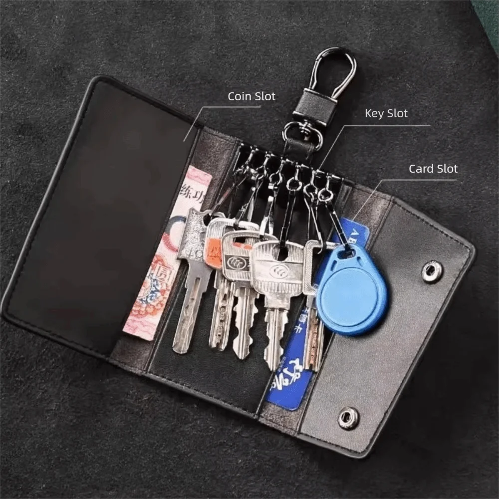 Fashion Mini Car Key Wallet Large Capacity Suede Leather Car Keychain Holder with Metal Hook Keyring Zipper Bag Men Women