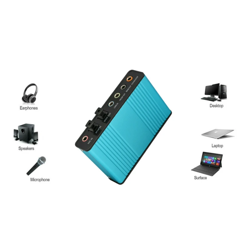 Professional USB Sound Card 6 Channel 5.1 Optical External Audio Card Converter CM6206 Chipset for Laptop Desktop Microphone