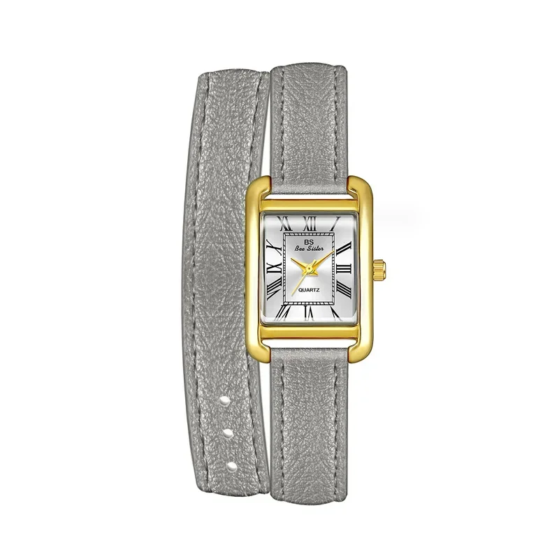 Reloj con correa de cuero de doble bucle para Mujer, relojes de pulsera creativos de cuarzo, reloj con esfera Rectangular, reloj femenino 2024