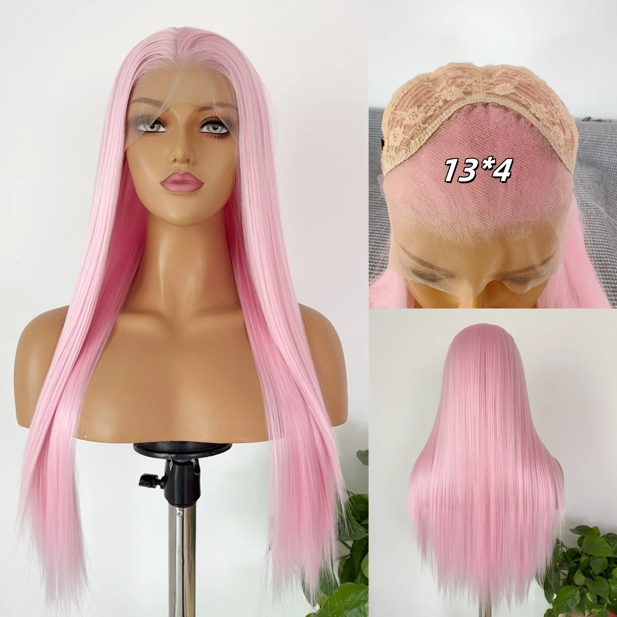 

Light Pink Lace Front Wigs for Women 26 Inches HD Long Straight 13*4 Natural Frontal Lace High Quality Synthetic for Cosplay