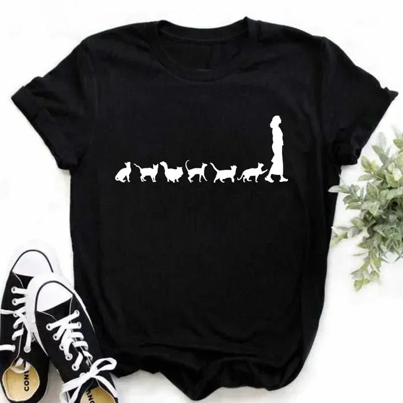 メイカウル カワイイ猫プリント 夏 キュート レディース Tシャツ 面白い漫画Tシャツ 女性 ウルジャンTシャツ 90年代ファッション 韓国スタイル トップス ティー