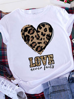 T-shirt Graphic Printed T Shirt Free Spirit Brave Soul Women Short Sleeve Leopard Love Tshirt Valentine's Day Heart Woman Tee