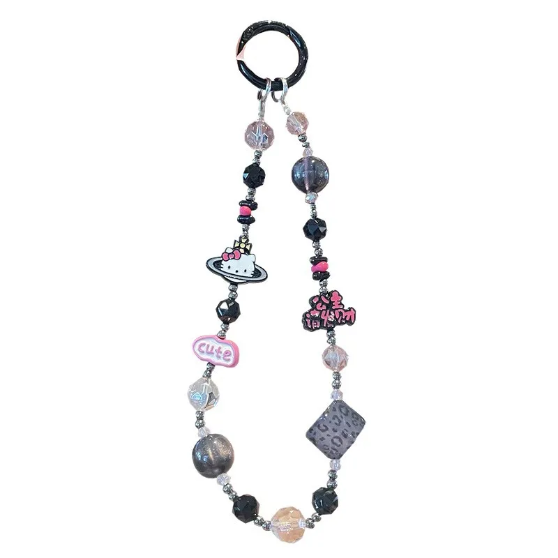 산리오 만화 헬로키티 비즈 체인 애니메이션 폰 체인 귀여운 백팩 펜던트 귀여운 키체인 모바일 케이스 액세서리 선물