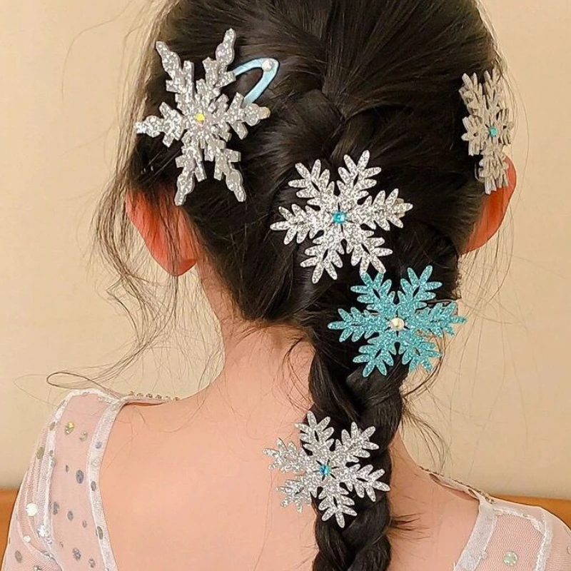 

2PC Snowflake Hairpin Girl Princess Series Hair Accessories Side Broken Hair Fixed Headgear Children's Hair Tools Party Gifts