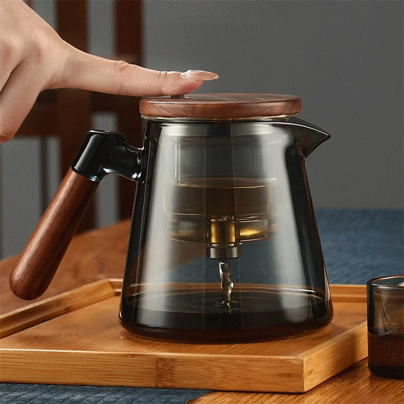 750ML One Click Tea Water Separation Glass Teapots Stainless Steel Tea Strainer Pot  With Infuser Filter Kungfu Set