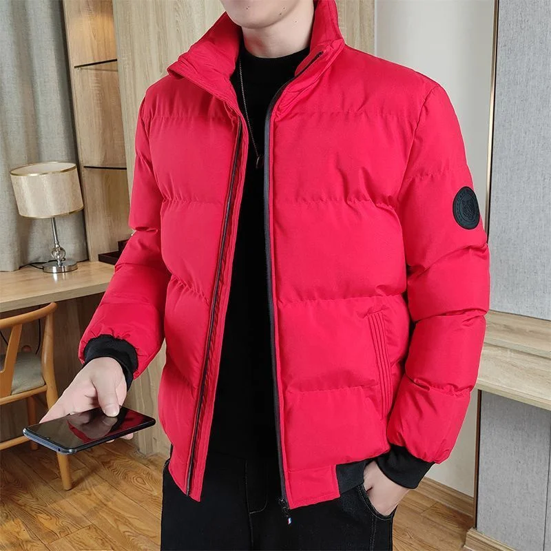 Winter New Men Thicken Down Cotton Parkas Casual Fashion Solid Windproof Stand Collar Zipper Cardigans Warm Long Sleeve Coats