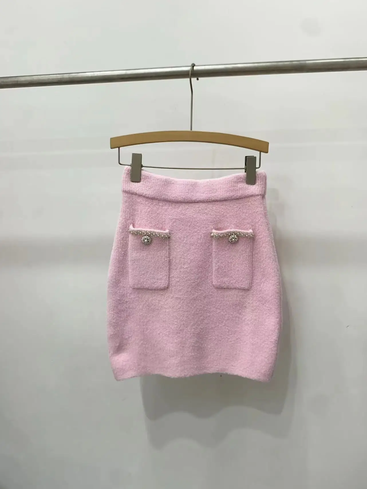 Cardigan en Peluche Rose avec Nministériels d Doux pour Femme, Taille artificiel astique, Mini Jupe, Tempérament Trempé, Nouvelle Mode Printemps et Automne 2024