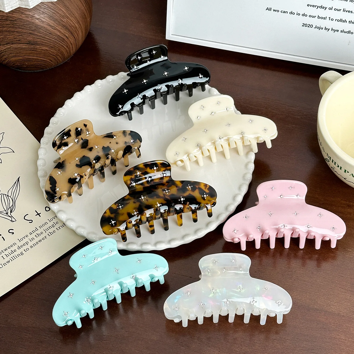 

Korean New Design 9.8cm Geometric Delicate Full Drilling Hair Clip Simple Fashion Acetic Acid Shark Clip Hair Accessories