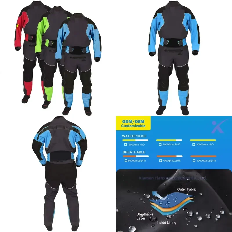 Ready to Ship 3-layer Waterproof Breathable Free Diving Dry Suit Kayaks for Outdoor Kayaks