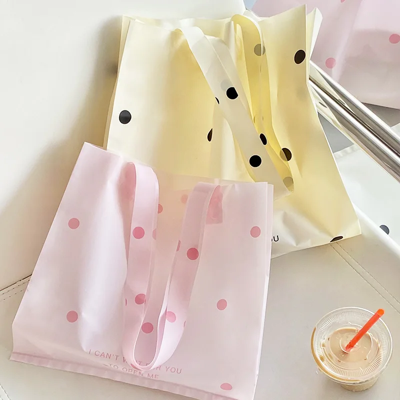 

INPLUSTOP 50Pcs Dot Clothing Handbags White Pink Plastic Bags for Shopping Packaging Bags Self-Seal Shoes Boxes Storage Tote Bag