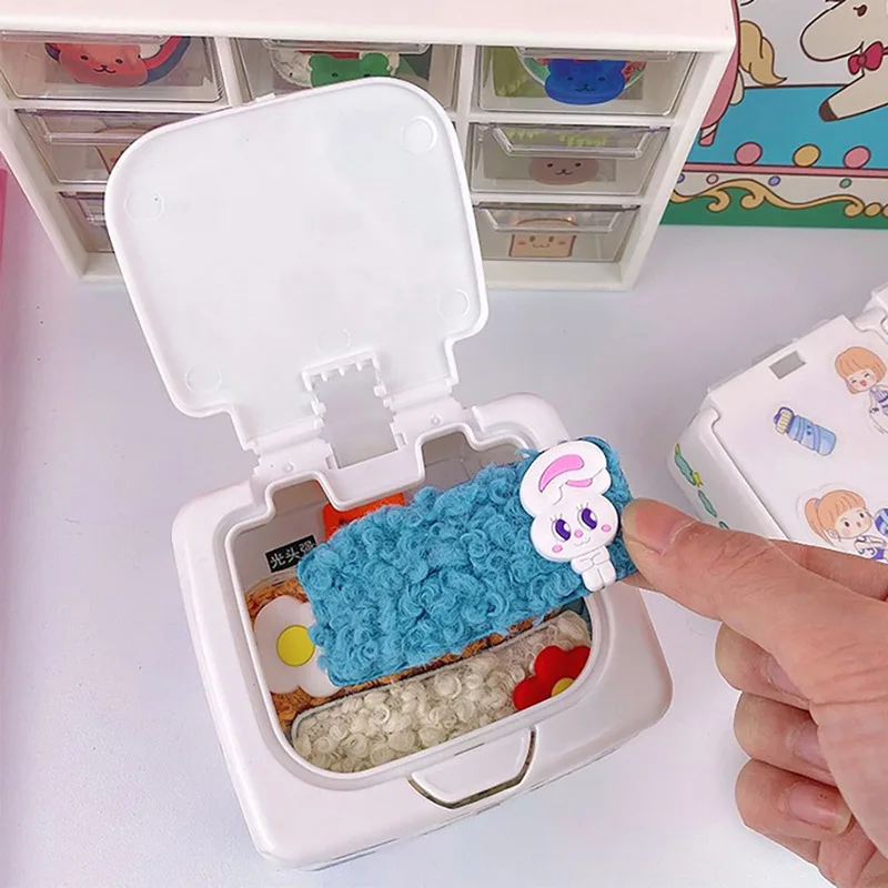 1PC Cute Plastic Button Desktop Storage Box Jewlery Organizer Case With Lid Sticker