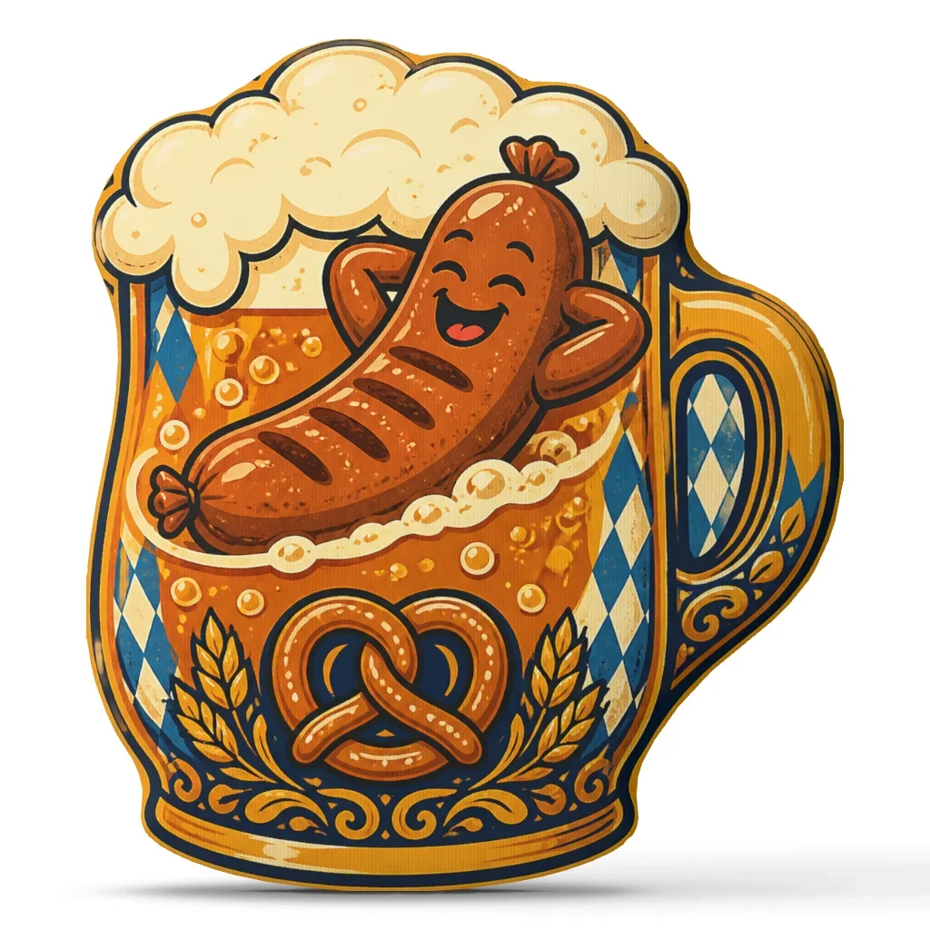 Oktoberfest Beer Mug Shaped Pillow Bavarian Sausage Cushion Plush Stuffed Throw Pillow Festival Home Decor Gift