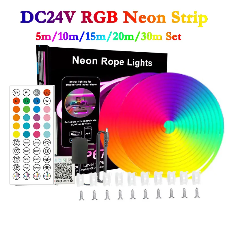 

5M-30M Outdoor Led RGB Neon Strip Lights DC24V Waterproof Music Sync Outside Led Light Strip With App And Remote Flexible Ribbon