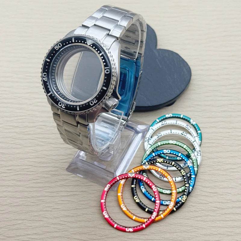 42mm Watch Case+Watch Strap Set SKX007 Case with Chapter Ring Sapphire Mirror For NH35 NH36 4R 6R Movement Transparent caseback