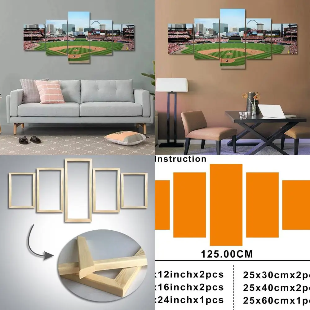 

5-Panel Cardinals Stadium Art - Framed Baseball Themed Wall Decor for Home, Office