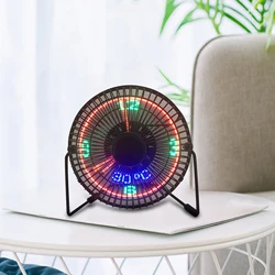 LED USB Time Clock Fan with Real Time Display Function Hand Held Fan Table Fan Desk Fan for Summer Office Dorm Room Home Travel