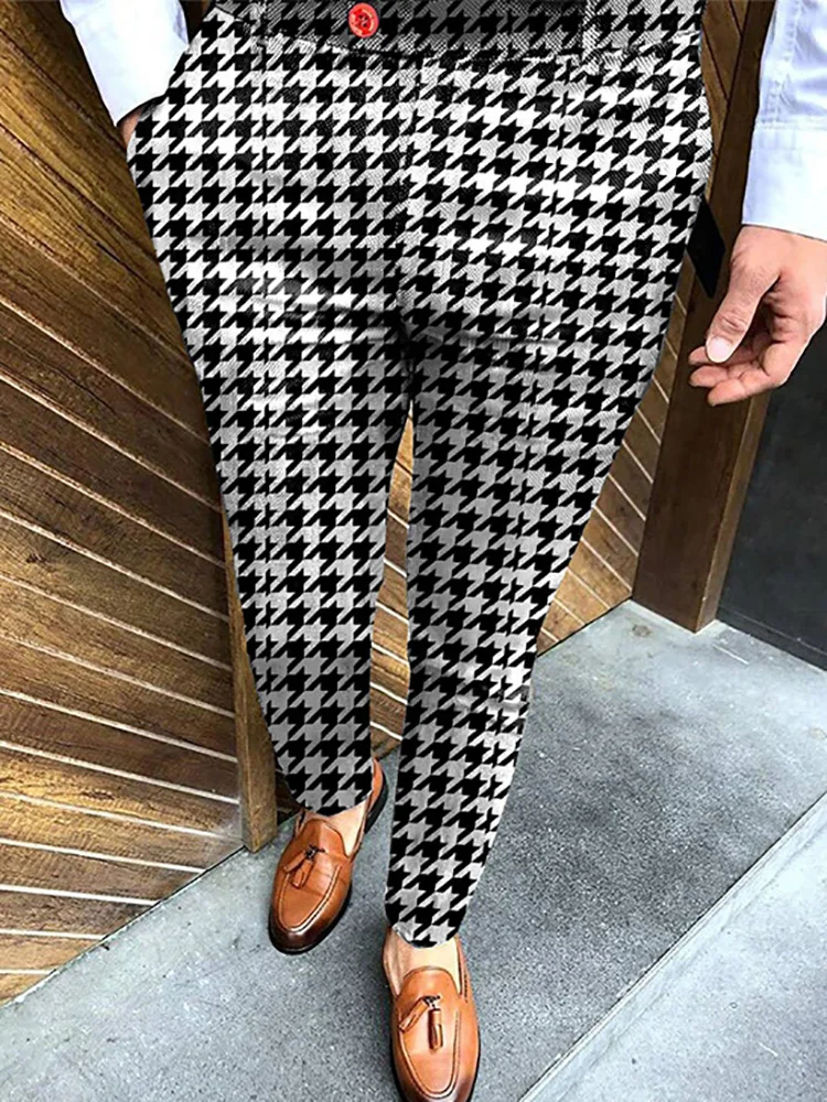 Business Men Office Classic Stripe Print Slim Pants England Style Casual Pockets Trousers New Streetwear Gentleman Pencil Pants